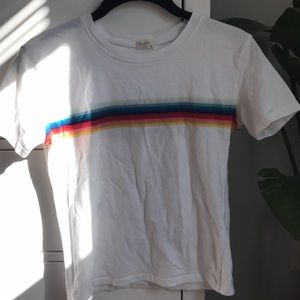 NEW! Brandy Melville Rainbow striped white tee